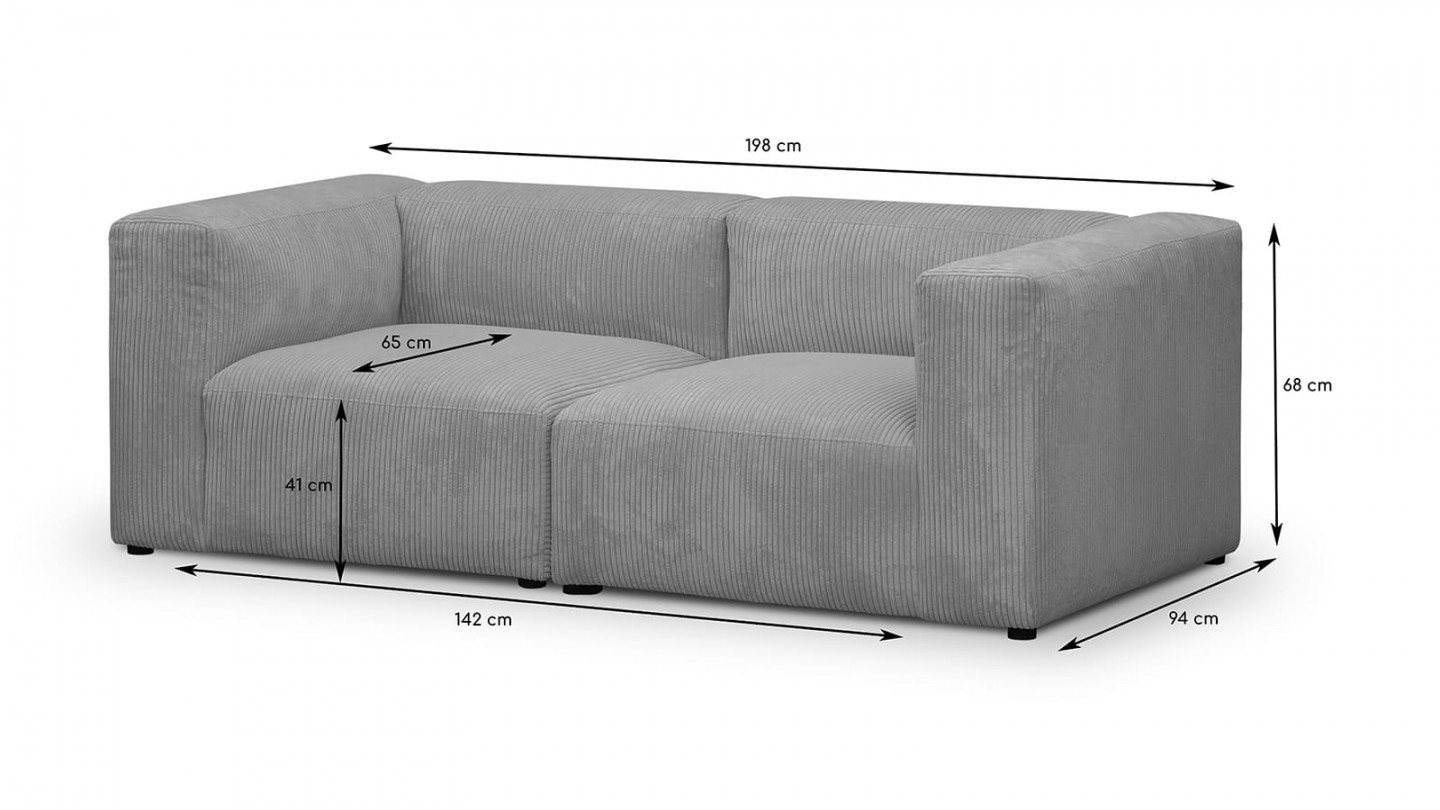 Canapé modulable 3 places en velours côtélé gris clair - Modulo
