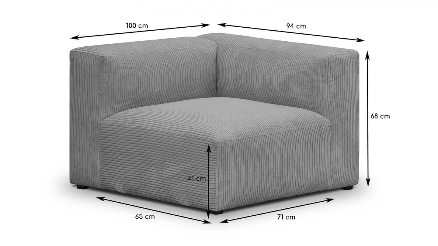 Canapé modulable 4 places en velours côtélé gris clair - Modulo