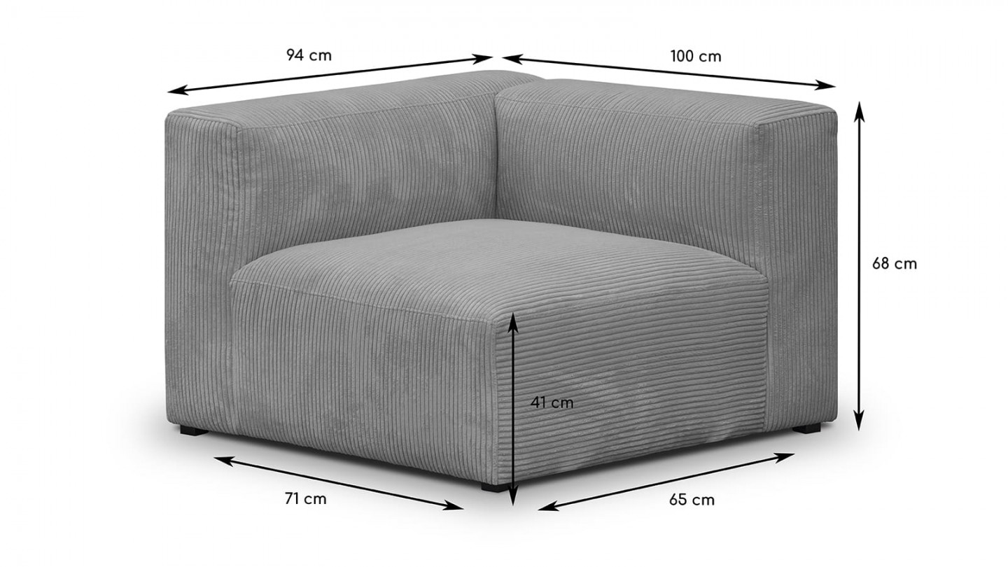 Canapé d'angle à gauche modulable avec méridienne 4 places en velours côtelé gris clair - Modulo
