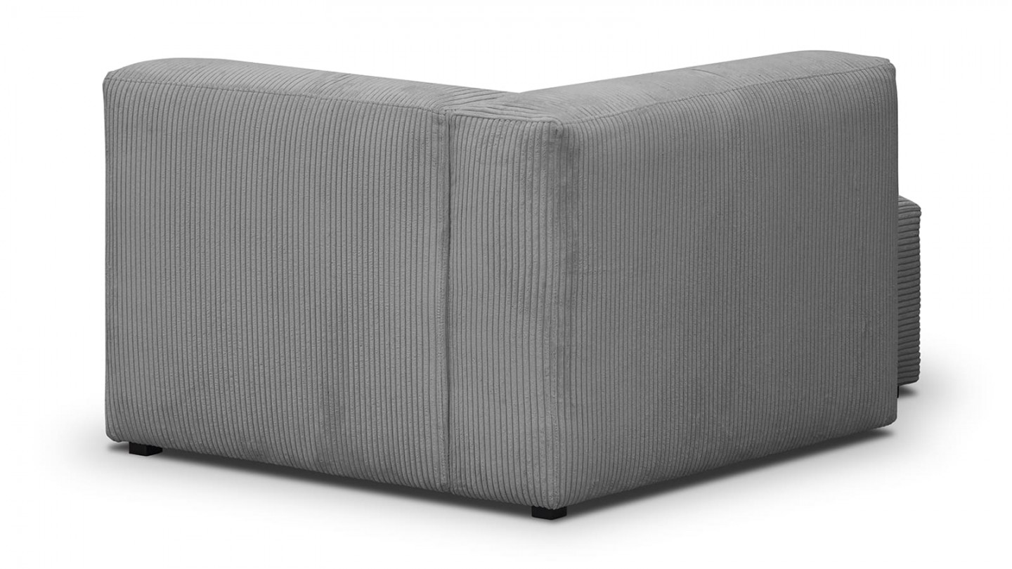 Canapé d'angle à gauche modulable avec méridienne 5 places en velours côtelé gris clair - Modulo