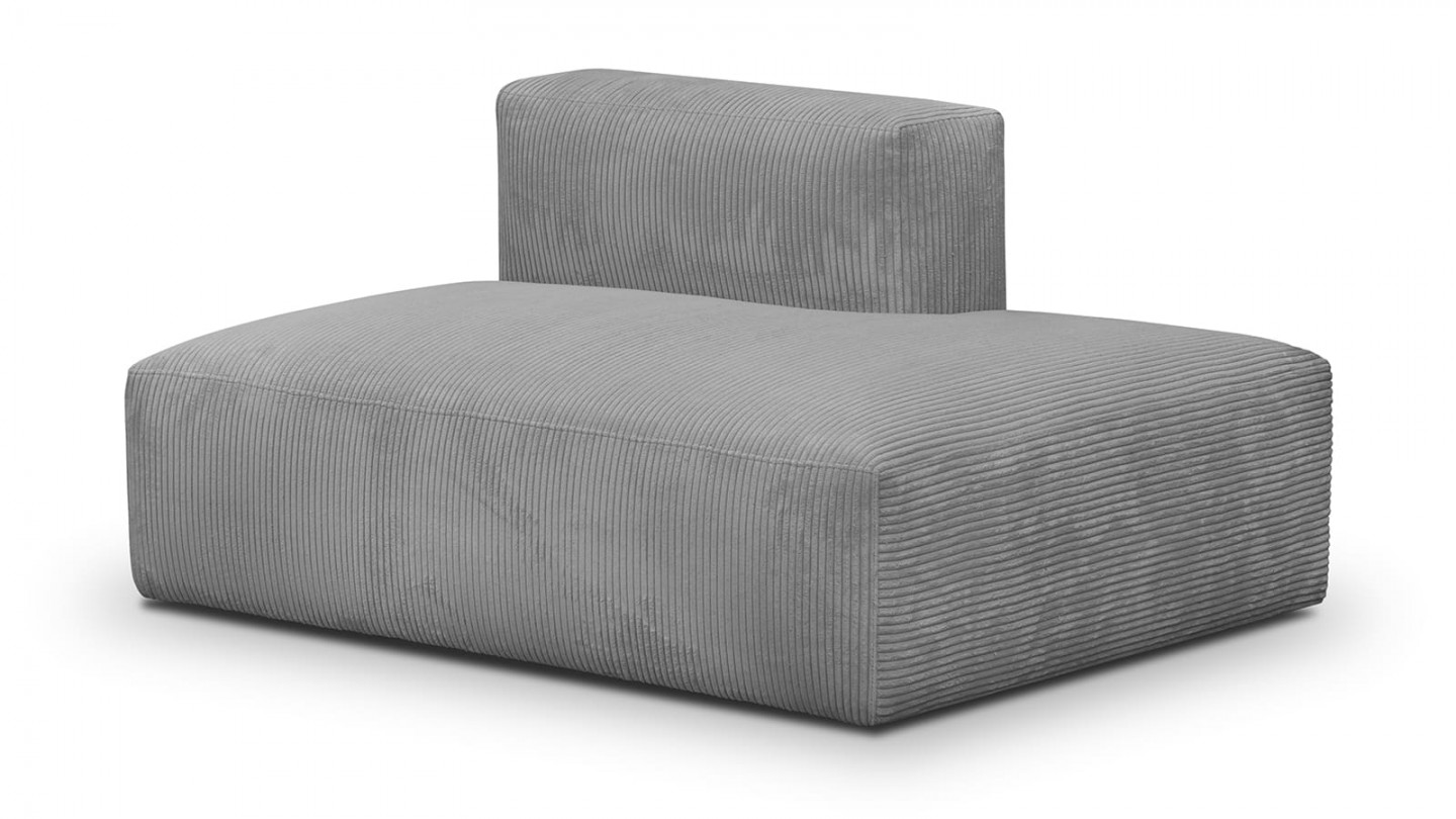Canapé d'angle à gauche modulable avec méridienne 5 places en velours côtelé gris clair - Modulo