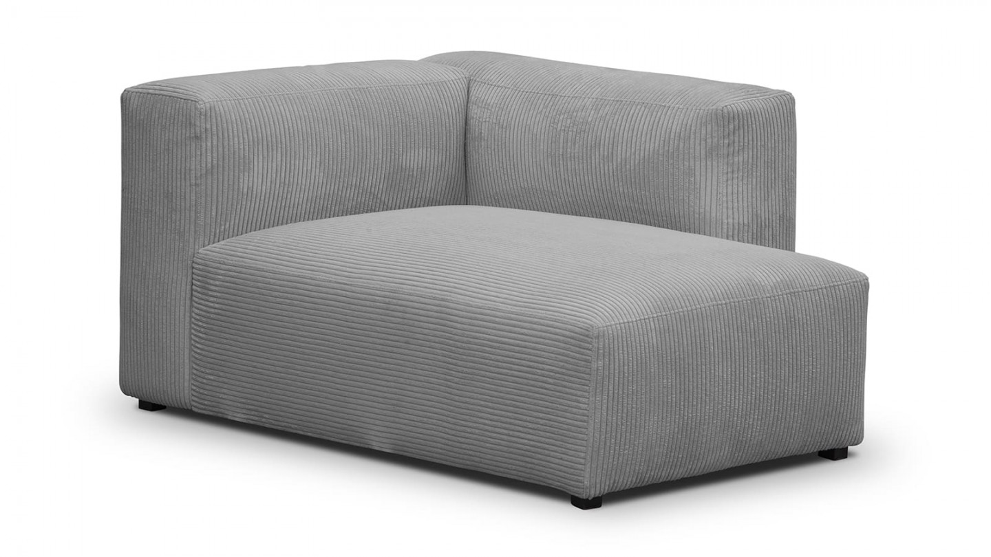 Canapé d'angle à droite modulable avec méridienne 5 places en velours côtelé gris clair - Modulo