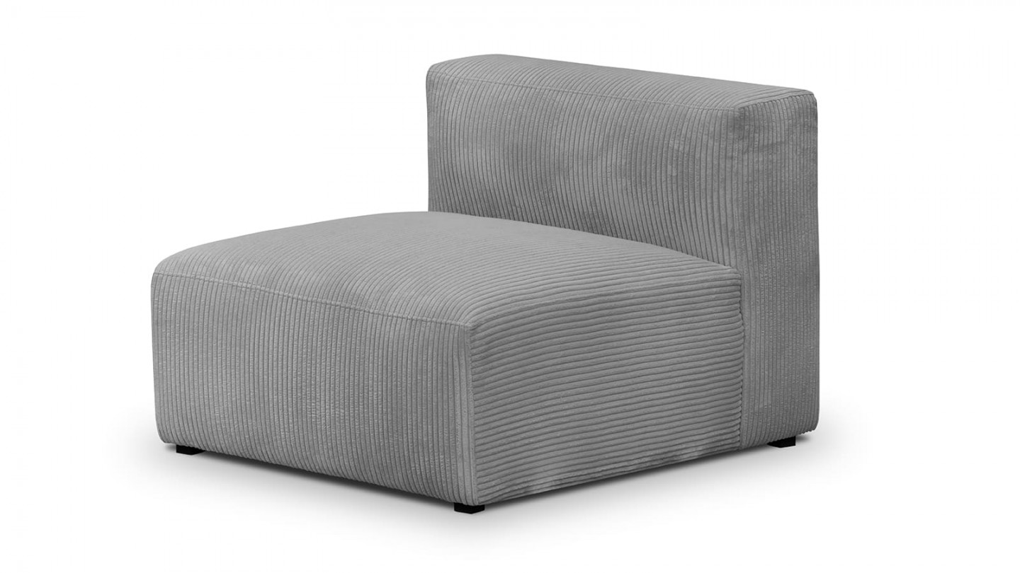 Canapé d'angle à droite modulable avec méridienne 5 places en velours côtelé gris clair - Modulo
