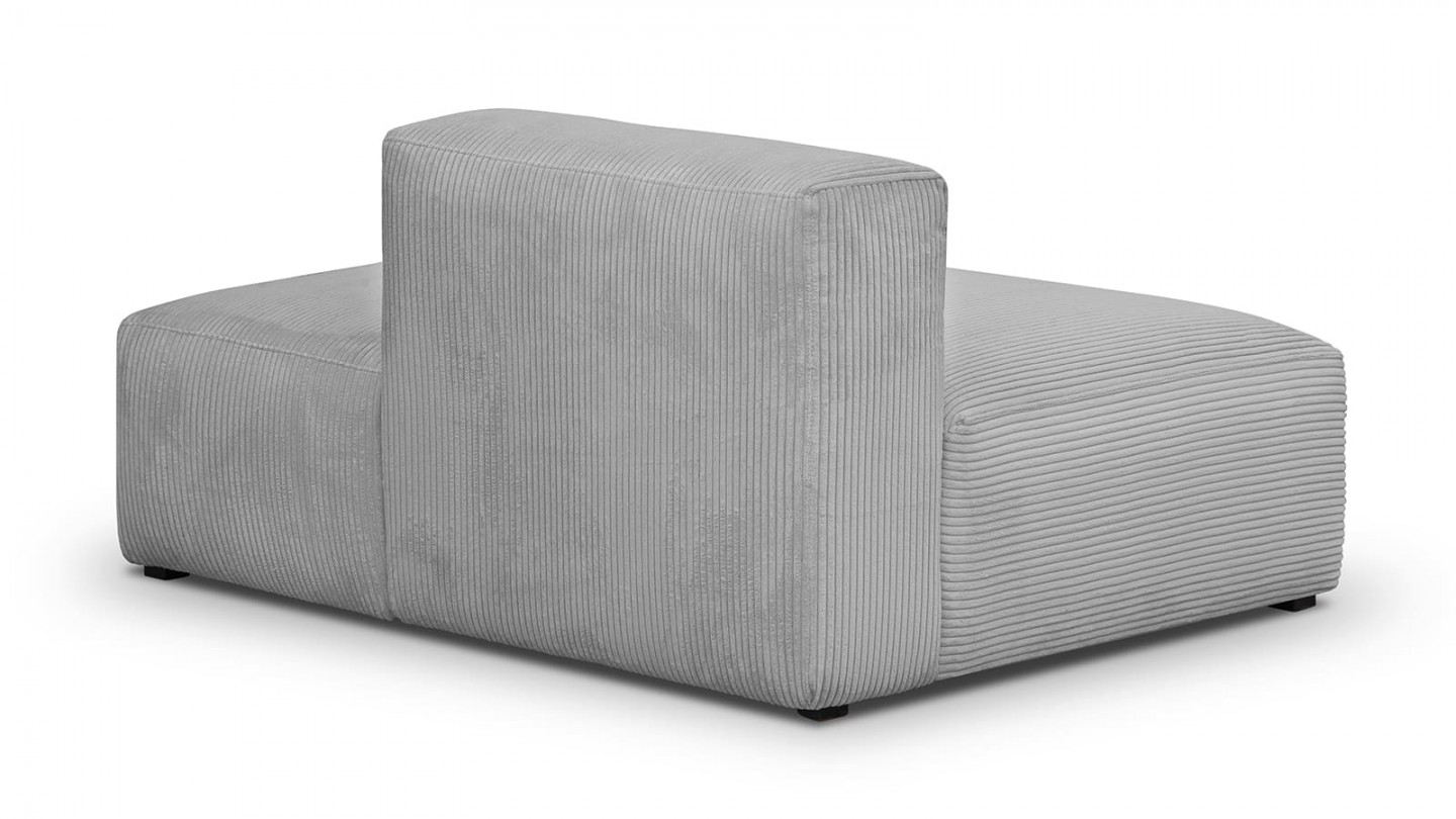 Canapé d'angle à gauche modulable avec méridienne 3/4 places en velours côtelé gris clair - Modulo