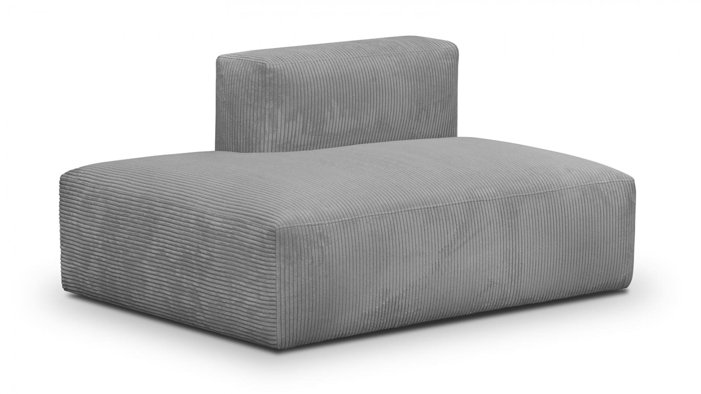 Canapé d'angle à droite modulable avec méridienne 3/4 places en velours côtelé gris clair - Modulo