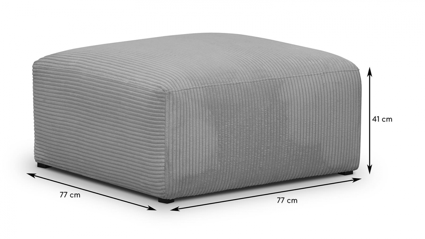 Pouf Design En Velours Côtelé Beige - Pieds En Bois Clair NAORA - 38x38x40 Cm