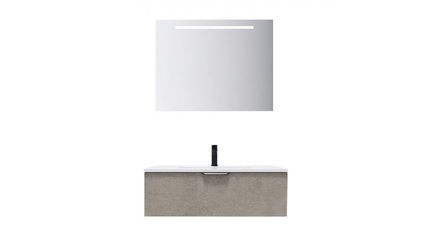 Meuble de salle de bain suspendu vasque intégrée 90cm 1 tiroir façon