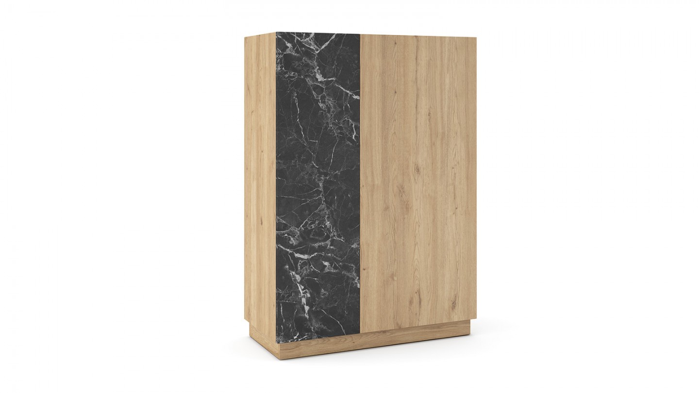 Buffet haut 2 portes effet bois et marbre noir 90 cm - Dilan