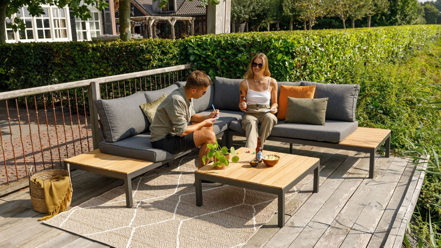 Salon de Jardin Rond Pliant en Teck 2 Places, Meubles d'Extérieur