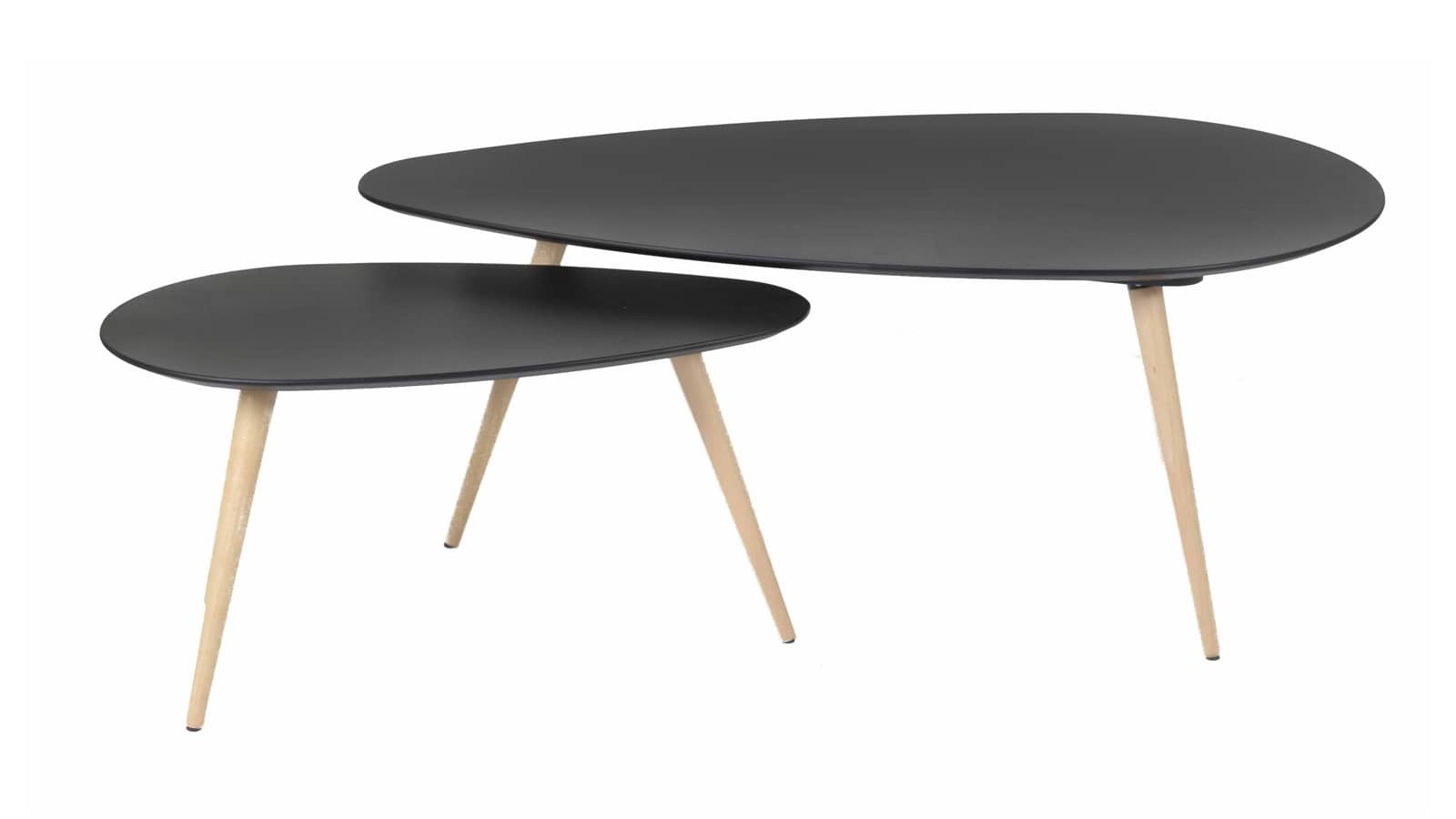 Set De 2 Tables Basses Gigognes Scandinaves En Bouleau Noir