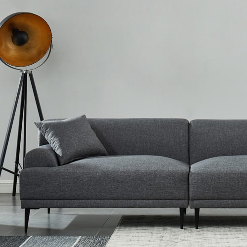 Canapé droit 3 places en tissu gris - Collection Mia