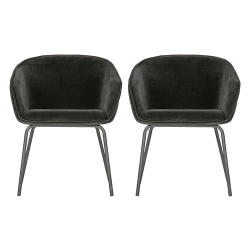 Lot de 2 chaises en velours noir piètement métal - Sien