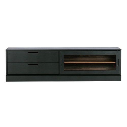 Meuble TV 1 porte 2 tiroirs en bois noir mat - James