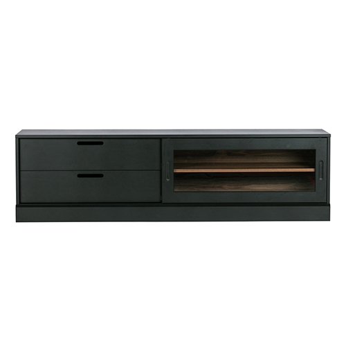 Meuble TV 1 porte 2 tiroirs en bois noir mat - Collection James - Woood