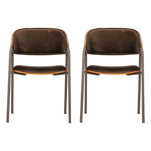 Lot de 2 chaises avec accoudoirs en velours marron - Collection Clan - BePureHome