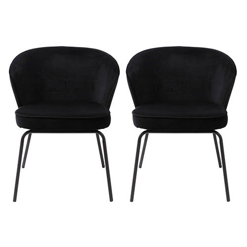 Lot de 2 chaises repas en velours noir piètement en métal - Collection Admit - BePureHome