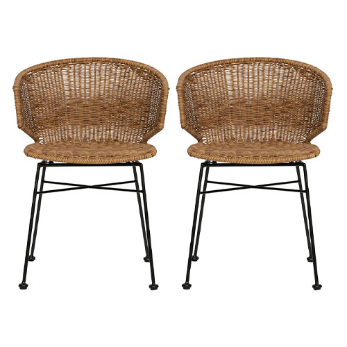 Lot de 2 chaises imitation rotin piètement métal - Collection Noor - Woood