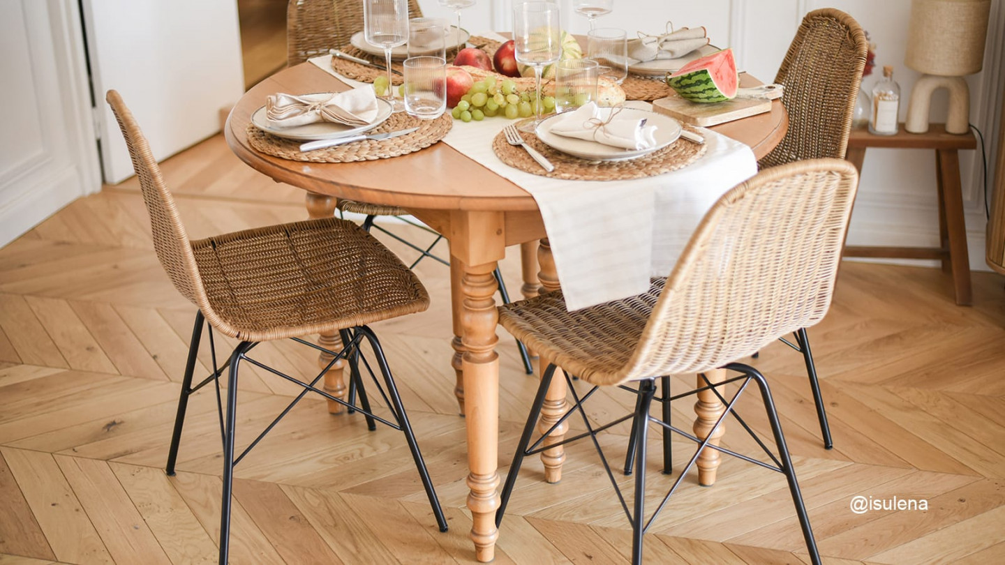 Lot de chaises de salle à manger en rotin, chaise en bois et rotin Desna -  Rotin Design