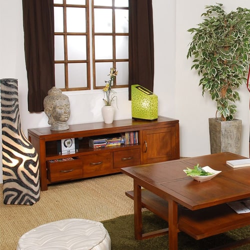 Meuble TV 1 porte 3 tiroirs en mindi - Lauren