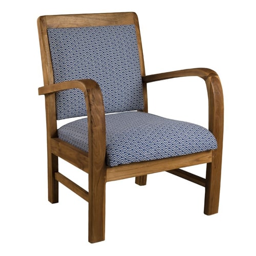 Fauteuil en teck et coton imprimé bleu - Collection Dak