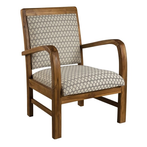 Fauteuil en teck et coton imprimé beige - Collection Dak