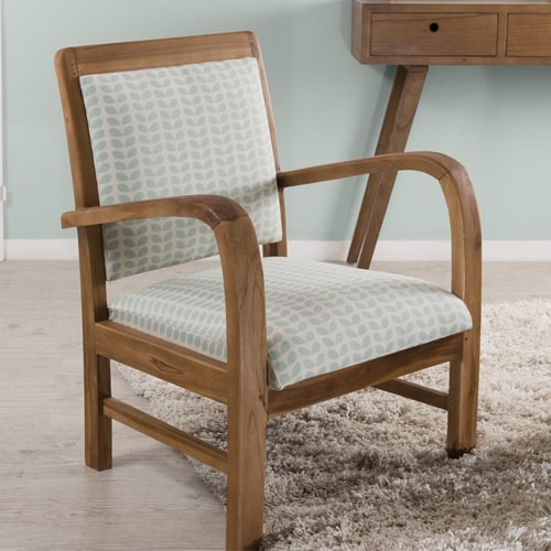 Fauteuil en teck et coton imprimé pétales - Collection Dak