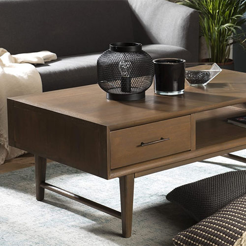 Table basse 2 tiroirs 1 niche en mindi - Collection Lara