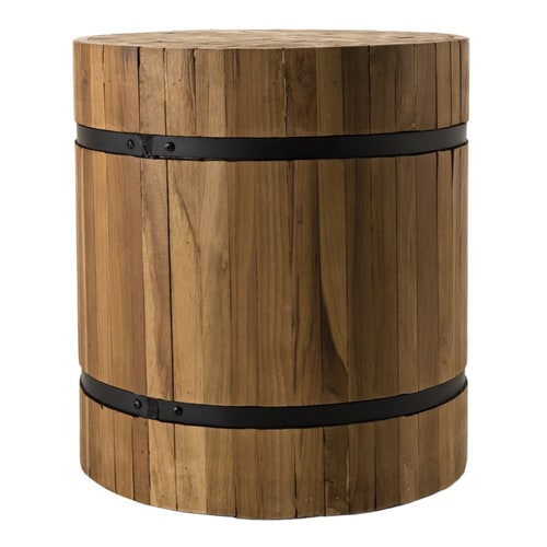 Table d'appoint ronde en teck recyclé cerclé de métal - Sam