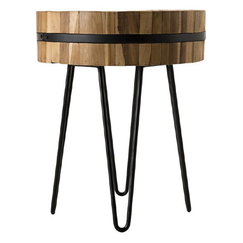 Table d'appoint ronde en teck recyclé piètement épingle en métal - Collection Sam