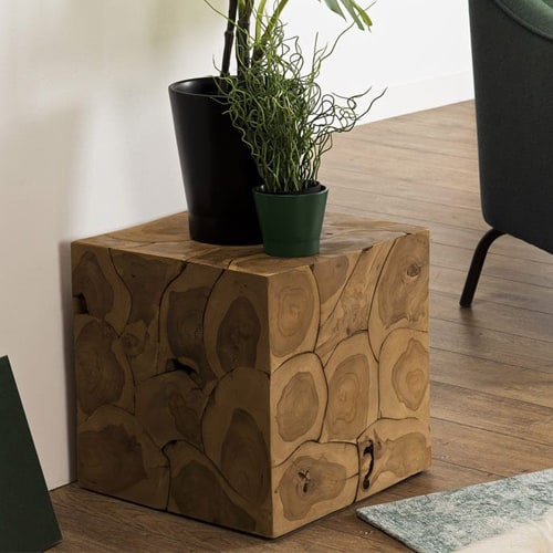 Table d'appoint cube en teck mozaïc - Sam