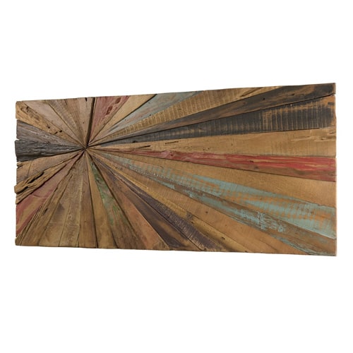 Décoration murale rectangulaire 100x40cm en teck recyclé multicolore - Sam