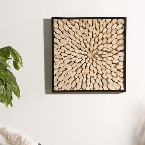 Décoration murale carrée 60x60cm en branches teck nature - Sam