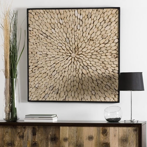Décoration murale carrée 100x100cm en branches teck nature - Sam