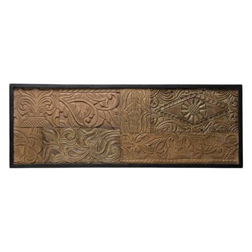 Décoration murale rectangulaire en teck recyclé motif graphique - Sam
