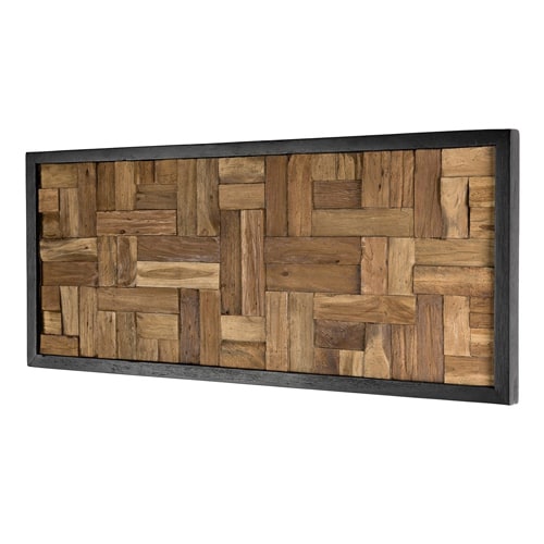 Décoration murale rectangulaire mozaïc en teck recyclé nature - Sam
