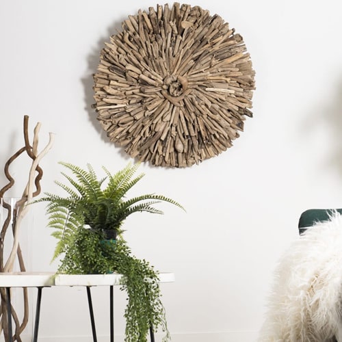 Décoration murale ronde 80cm en bois flotté - Sam