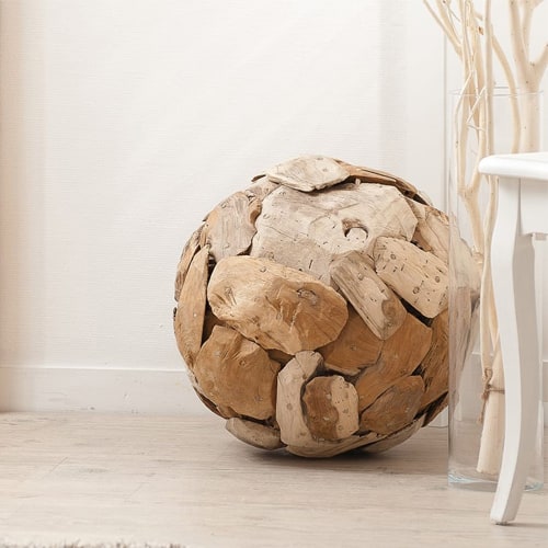 Boule déco en bois nature - Collection Wally