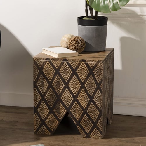 Tabouret carré en manguier Ko-mak - Collection Indra