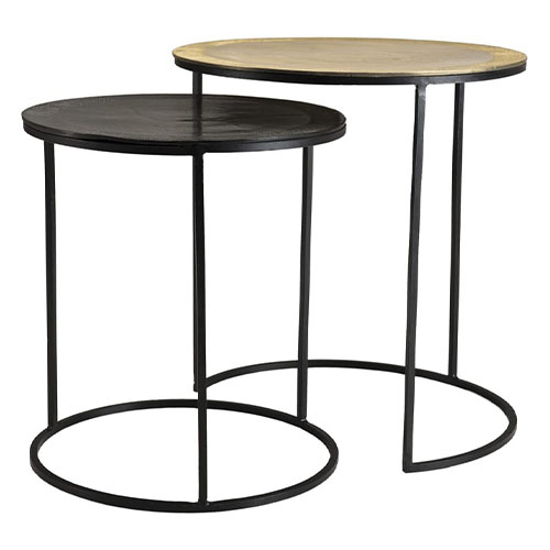 Lot de 2 tables gigognes rondes en aluminium doré et noir - Collection Johan