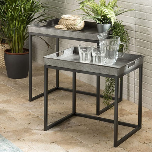 Lot de 2 tables gigognes plateau en zinc piètement en métal - Collection Helena
