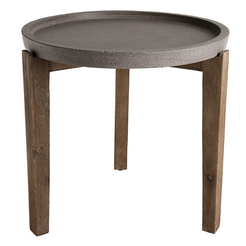 Table d'appoint de jardin ronde 50cm en béton piètement en acacia - Collection Victor