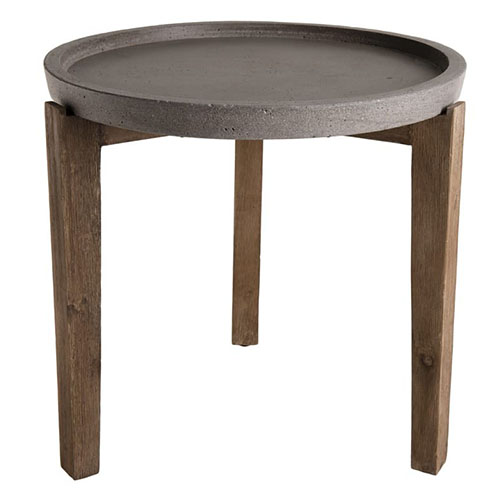 Table d'appoint de jardin ronde 50cm en béton piètement en acacia - Collection Victor