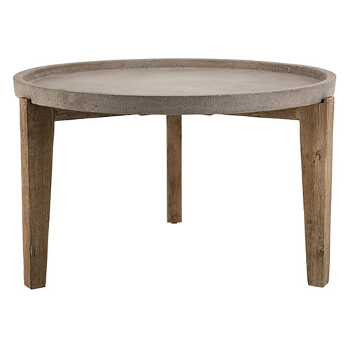 Table d'appoint de jardin ronde 80cm en béton piètement en acacia - Collection Victor