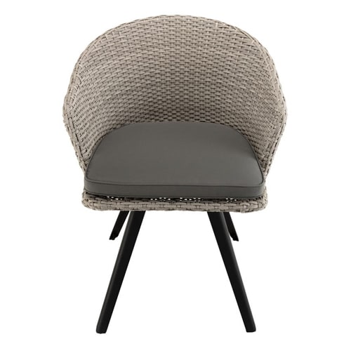 Fauteuil de jardin en rotin synthétique gris avec coussin gris piètement en métal noir - Collection Vick