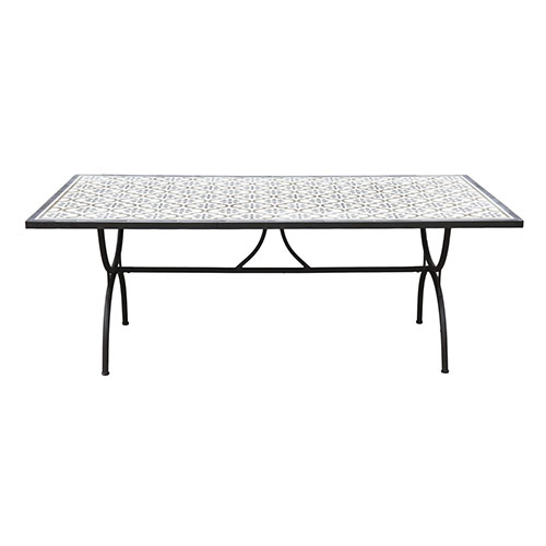 Table de jardin 6 personnes rectangulaire en carreaux de ciment piètement métal - Collection Vick