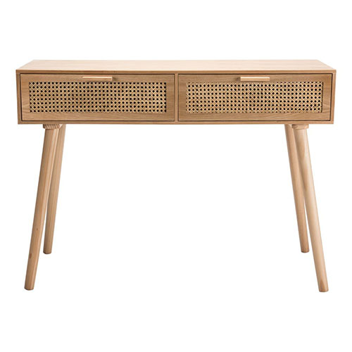 Console 2 tiroirs en bois naturel et rotin - Rodrigue