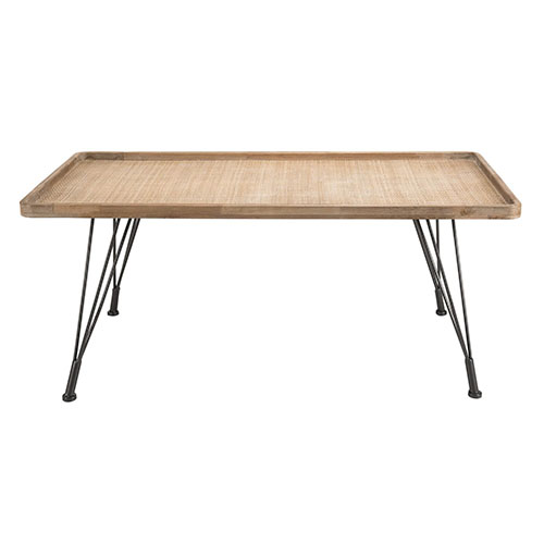 Table basse rectangulaire en rotin piètement en métal noir - Victoria