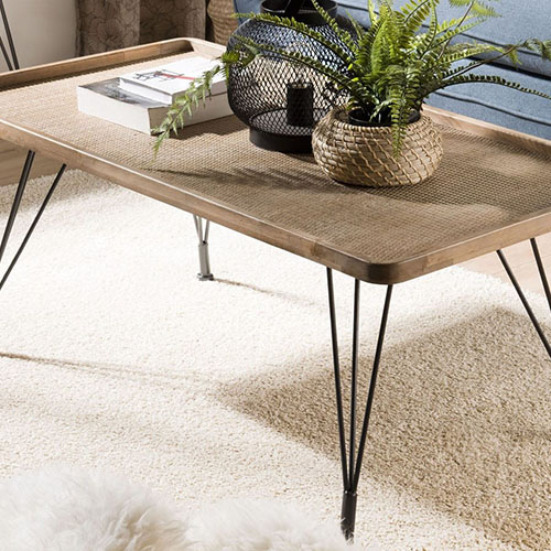 Table basse rectangulaire en rotin piètement en métal noir - Victoria