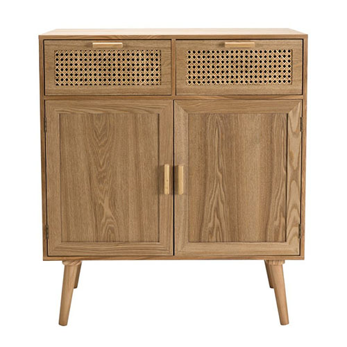 Buffet en bois naturel 2 portes 2 tiroirs en rotin - Collection Rodrigo