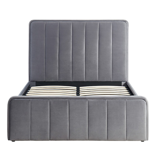 Lit coffre 140x190cm en velours gris anthracite avec tête de lit + sommier à lattes - Collection Bold
